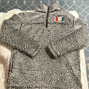 Gray Sherpa Quarter-Zip Pullover with U Miami logo